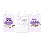LifeSong Milestones and Though She May Be Little She is Fierce 3 Piece Owl Childrens Wall Decor Signs for Kids, Bedroom, Nursery, Babys Boys, Girls Room, Size 8 x 12 Made in USA (Purple)