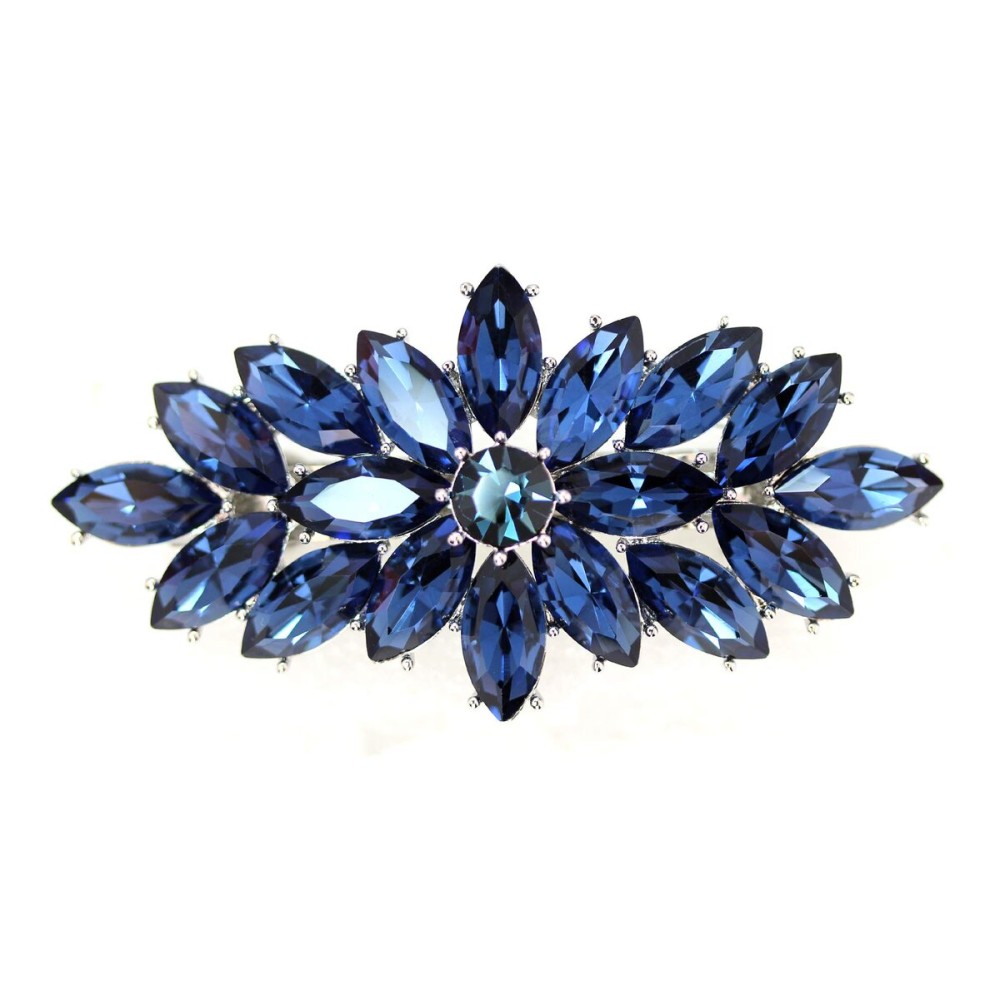 Faship Gorgeous Navy Blue Rhinestone Crystal Floral Hair Barrette Clip