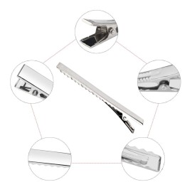 60 Pcs Alligator Curl Clips, Bantoye 3 Inch Flat Single Prong Clips Hair Accessories for Hair Styling, Coloring, Silver