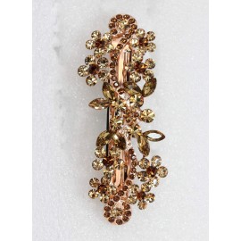 Faship Smoked Topaz Color Brown Crystal Floral Hair Barrette Clip