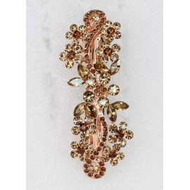 Faship Smoked Topaz Color Brown Crystal Floral Hair Barrette Clip