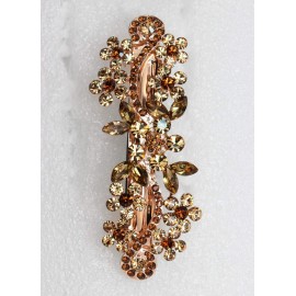 Faship Smoked Topaz Color Brown Crystal Floral Hair Barrette Clip