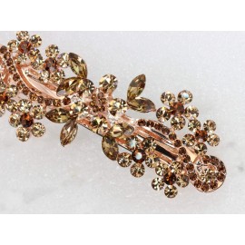 Faship Smoked Topaz Color Brown Crystal Floral Hair Barrette Clip
