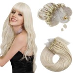 Moresoo Micro Link Hair Extensions Extensions Human Hair Platinum Blonde MicroBead Hair Extensions Real Human Hair Straight Micro Loop Extensions Real Human Hair 22 Inch 50G/50S