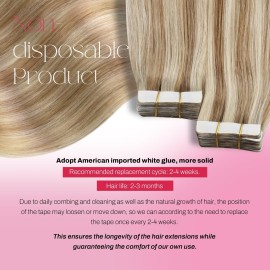 Moresoo Tape in Hair Extensions Human Hair Highlighted Blonde Hair Extensions Real Human Hair Tape in Seamless Extensions Human Hair Remy Straight Tape in Thick Hair 14 Inch P6/60 20pcs 50g