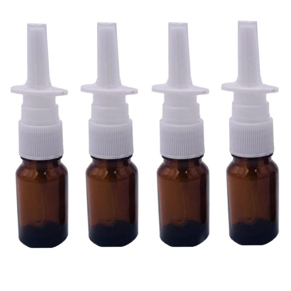 4PCS 10ML Empty Refillable Amber Glass Nasal Spray Bottle Pump Sprayers Container for Nasal Irrigation Spray Saline Water Applications