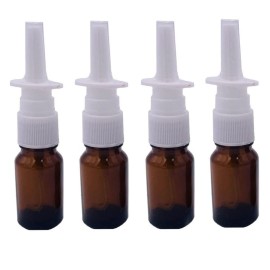 4PCS 10ML Empty Refillable Amber Glass Nasal Spray Bottle Pump Sprayers Container for Nasal Irrigation Spray Saline Water Applications