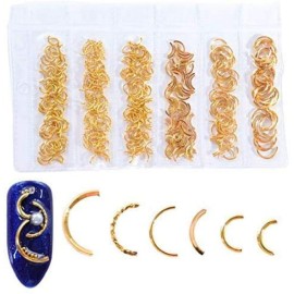 Brccee AC Nails Art Accessories - 1 Pack Mixed 3D DIY Hollow Metal Frame Nail Decorations Gold Rivet Manicure Accessories DIY Shell Slider Nail Studs