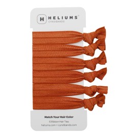 Cyndibands Elastic Hair Ties - Copper Orange - Gentle Hold Ribbon Ponytail Holders, 6 Count
