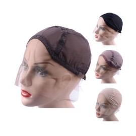 YANTAISIYU Lace Front Wig Cap for Making Wigs with Adjustable Strap Glueless Weaving Wig Caps Swiss Lace Hairnet (Dark Brown S 52 cm)