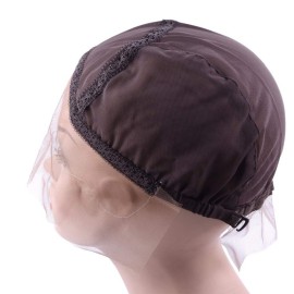 YANTAISIYU Lace Front Wig Cap for Making Wigs with Adjustable Strap Glueless Weaving Wig Caps Swiss Lace Hairnet (Dark Brown S 52 cm)