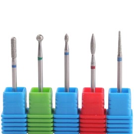 MZCMSL Russian Manicure Drill Bits, Cylinder/Ball/Flame/Needle Cuticle Bit,3/32 Shank Diamond Nail Drill Bit,5pcs