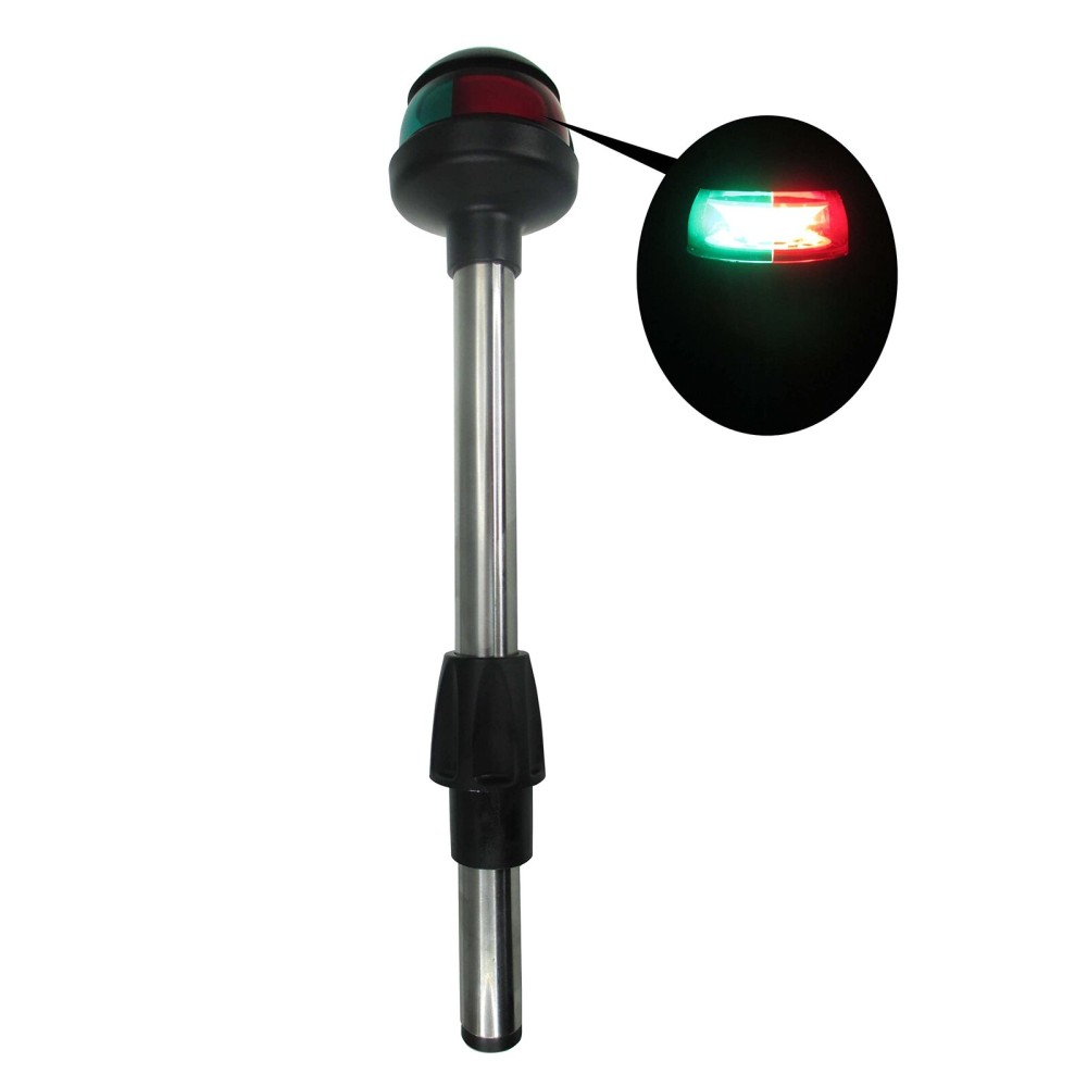 Pactrade Marine LED Green Red Navigation Bow Light 12 SS304 Pole Collar Plug-in (Without 2-Prong Nylon Base Black Socket)