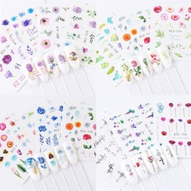 Comdoit Nail Stickers Decal Nail Art Accessories 24 Sheets Water Transfer Nail Decals for Women Leaf Cactus Flower Design for Acrylic Nails Decorations Manicure Tips Charms Sticker Nail Art Supplies