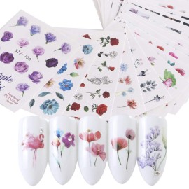 Comdoit Nail Stickers Decal Nail Art Accessories 24 Sheets Water Transfer Nail Decals for Women Leaf Cactus Flower Design for Acrylic Nails Decorations Manicure Tips Charms Sticker Nail Art Supplies