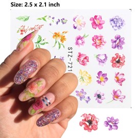 Comdoit Nail Stickers Decal Nail Art Accessories 24 Sheets Water Transfer Nail Decals for Women Leaf Cactus Flower Design for Acrylic Nails Decorations Manicure Tips Charms Sticker Nail Art Supplies