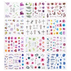 Comdoit Nail Stickers Decal Nail Art Accessories 24 Sheets Water Transfer Nail Decals for Women Leaf Cactus Flower Design for Acrylic Nails Decorations Manicure Tips Charms Sticker Nail Art Supplies
