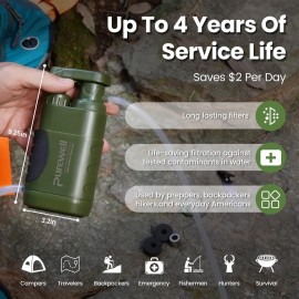 Purewell Water Hand Purifier Pump with Replaceable Carbon 0.01 Micron Water Filter, 4 Filter Stages, Portable Outdoor Emergency and Survival Gear - Camping, Hiking, Backpacking