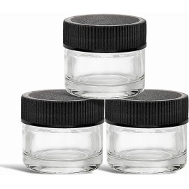 (200 Pack) 5ml Thick Glass Jars with Black Lids - Airtight Containers for Oil, Lip Balm, Wax, Cosmetics - Mini Refillable Jars Great for Travel, Samples, & More
