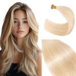 Rich Choices I Tip Hair Extensions Human Hair,100 Strands 0.5g/Strands,100% Real Remy Human Hair Extension Pre Bonded Keratin Stick In 22 Inch 18P613 Ash Blonde Highlight Bleach Blonde
