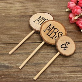 DleDan 3 Pcs Mr&Mrs Toppers Natural Wood Cake Decoration Chic Rustic Wedding Mr Mrs Letter Topo for Couple Sweetheart Party Anniversary Birthday