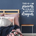Vinyl Art Wall Decal - This Princess Slays Her Own Dragons - 26.29 x 22 - Little Girls Toddler Quotes Preschool Nursery Home Bedroom Playroom Apartment Indoor Outdoor Decor (26.29 x 22, White)
