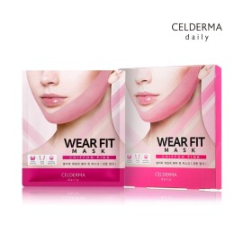 CELDERMA Daily Wear Fit Mask [Chiffon Pink] 5pcs, korean V Line Lifting Hydrogel Collagen Chin Mask, K-beauty Face Shaping Jaw Slimmer Strap