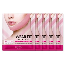 CELDERMA Daily Wear Fit Mask [Chiffon Pink] 5pcs, korean V Line Lifting Hydrogel Collagen Chin Mask, K-beauty Face Shaping Jaw Slimmer Strap