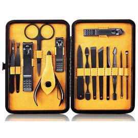 Nail Clippers Sets High Precisio Stainless Steel Nail Cutter Pedicure Kit Nail File Sharp Nail Scissors and Clipper Manicure Kit Fingernails & Toenails with Portable Stylish case (Yellow 15-Pieces)