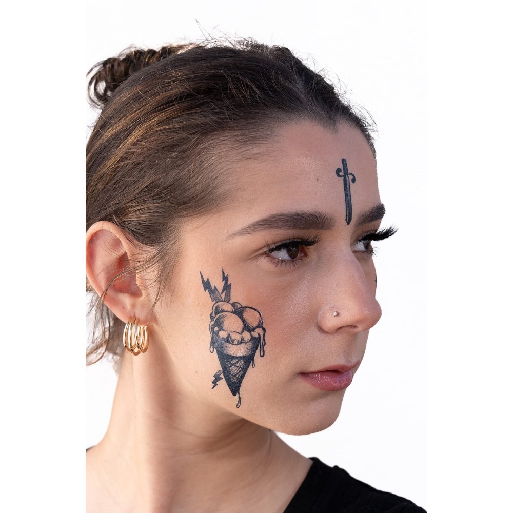 Thug Ink Temporary Tattoos - Volume II - 6-Piece Set | Dagger, Ice Cream Cone, Crown & More | Water-Transfer Face Tattoos - Fun Fake Ink for Parties, Costumes & Vibes
