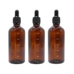 ericotry 3Pcs 100ML /3.4oz Empty Refillable Amber Glass Graduated Dropper Bottle Essential Oil Cosmetics Elite Fluid Container Jar Pot Holder with Glass Pipette Dropper