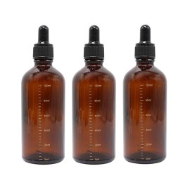 ericotry 3Pcs 100ML /3.4oz Empty Refillable Amber Glass Graduated Dropper Bottle Essential Oil Cosmetics Elite Fluid Container Jar Pot Holder with Glass Pipette Dropper