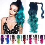 Colorful Ombre 2 Tone Cosplay Ponytail Hair Extension Body Wavy Fake One Piece Clip in Warp Around Pony Tail Black/Wine Red