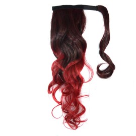 Colorful Ombre 2 Tone Cosplay Ponytail Hair Extension Body Wavy Fake One Piece Clip in Warp Around Pony Tail Black/Wine Red Colorful Ombre 2 Tone Cosplay Ponytail Hair Extension Body Wavy Fake One Piece Clip in Warp Around Pony Tail Black/Wine Red