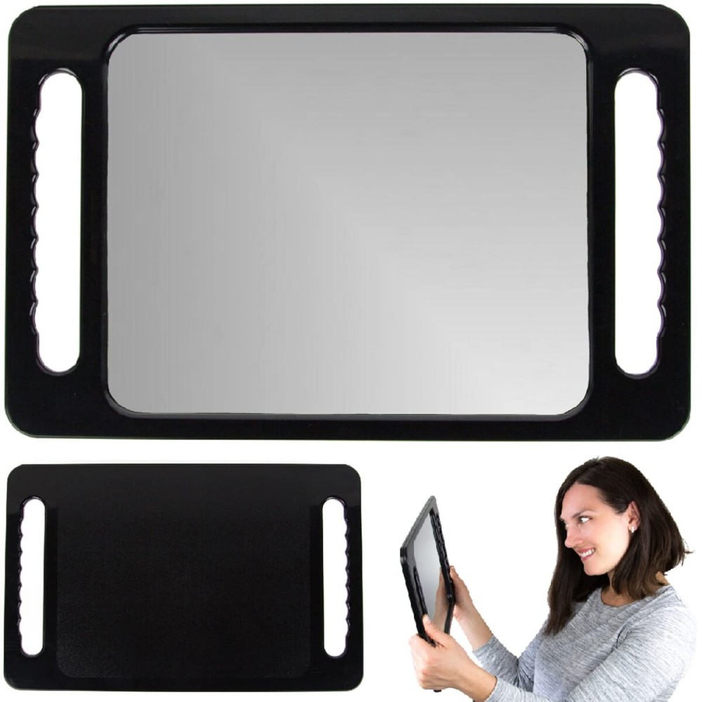 Large Hand Mirror with Double Handle - Rectangular Hand Held Mirror with Handle - Hair Salon Equipment Hairstylist and Barber Accessories (Black)