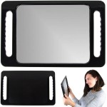 Large Hand Mirror with Double Handle - Rectangular Hand Held Mirror with Handle - Hair Salon Equipment Hairstylist and Barber Accessories (Black)