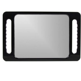 Large Hand Mirror with Double Handle - Rectangular Hand Held Mirror with Handle - Hair Salon Equipment Hairstylist and Barber Accessories (Black)
