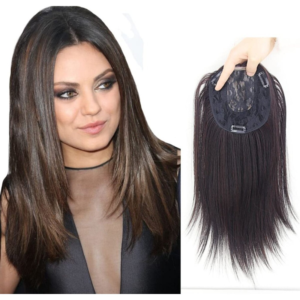 LesafeV Clip In Forehead Hairpiece Straight Middle Part Neck-Length Women Hair Topper Extension Light Brown