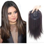 LesafeV Clip In Forehead Hairpiece Straight Middle Part Neck-Length Women Hair Topper Extension Light Brown