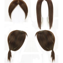 LesafeV Clip In Forehead Hairpiece Straight Middle Part Neck-Length Women Hair Topper Extension Light Brown