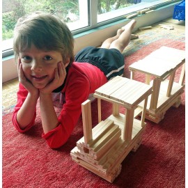 3 Bees & Me Wooden Building Toys - STEM Toys for Boys and Girls - 100 Wood Plank Pieces