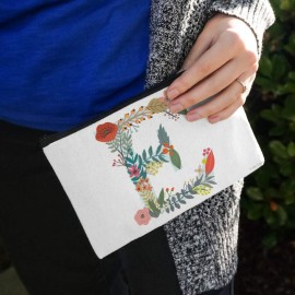 GRAPHICS & MORE Letter E Floral Monogram Initial Makeup Cosmetic Bag Organizer Pouch