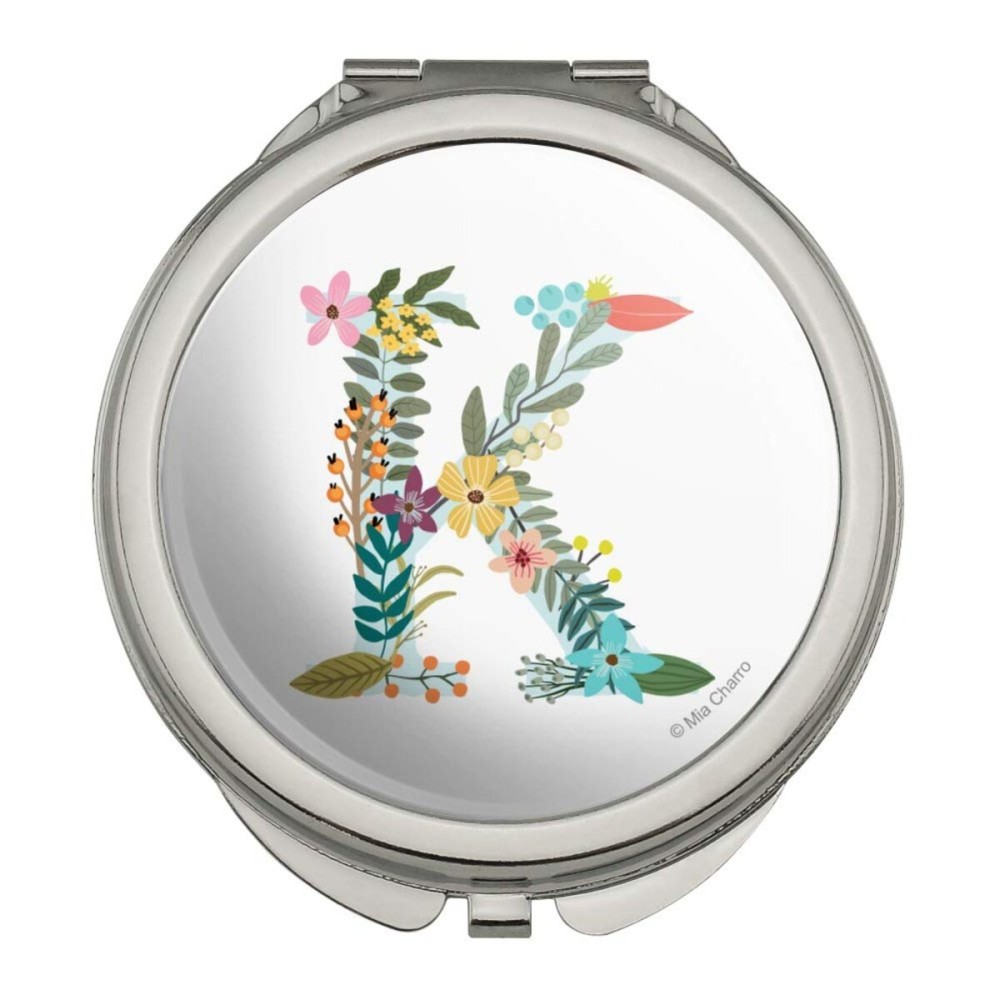 GRAPHICS & MORE Letter K Floral Monogram Initial Compact Travel Purse Handbag Makeup Mirror