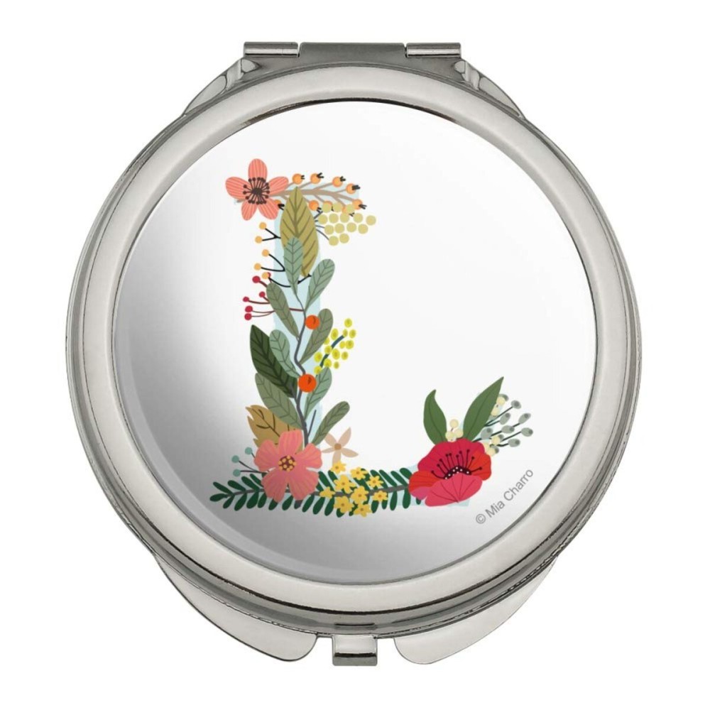 GRAPHICS & MORE Letter L Floral Monogram Initial Compact Travel Purse Handbag Makeup Mirror