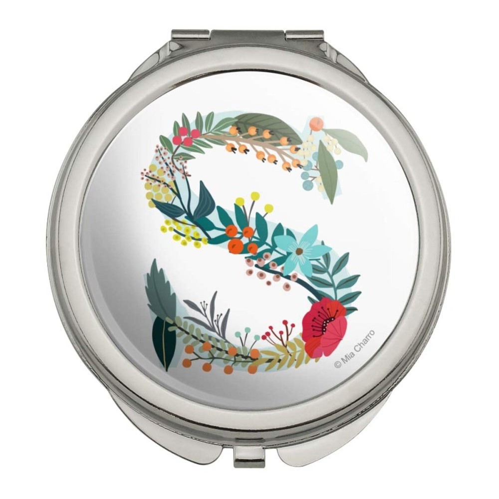 GRAPHICS & MORE Letter S Floral Monogram Initial Compact Travel Purse Handbag Makeup Mirror