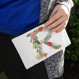 Letter R Floral Monogram Initial Makeup Cosmetic Bag Organizer Pouch