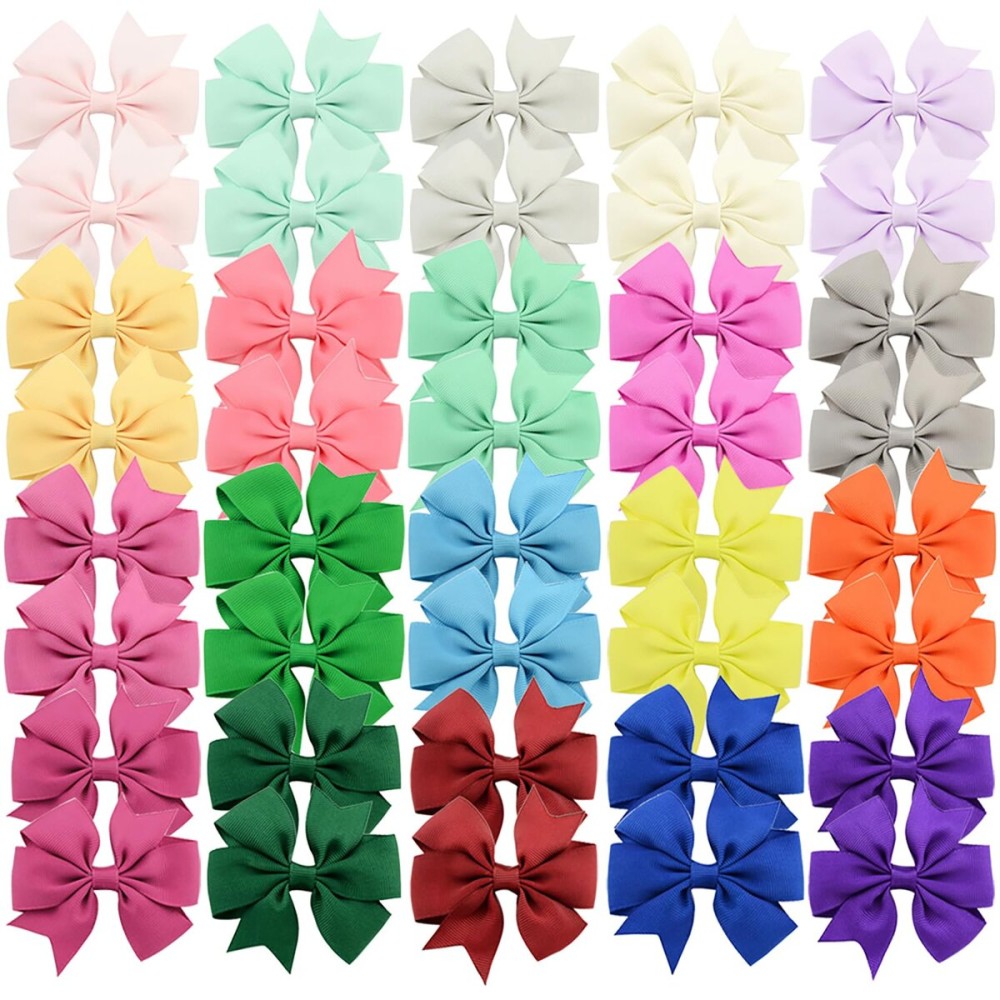 40PCS 3 Inch Hair Bows for Girls Grosgrain Ribbon Toddler Hair Accessories with Alligator Clip Bow for Toddler Girls Baby Kids Teens In Pairs
