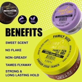 24 Hour Edge Tamer Ultra Super Hold, 8.25 Oz | Long Lasting Texture + Shapes | Shine and Smooth texture with Argan Oil and Castor Oil | No Flaking, No White Residue