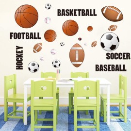 Runtoo Sports Wall Decals Kids Wall Stickers Soccer Baseball Football Hockey Basketball Boys Room Playroom Game Room Nursery Wall Dcor
