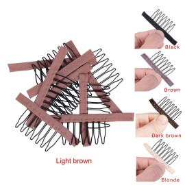 YANTAISIYU 24 Pcs/Lot Steel Wig Clips with Cloth Combs for Hairpiece Caps and Wig Making Accessories (Light Brown)